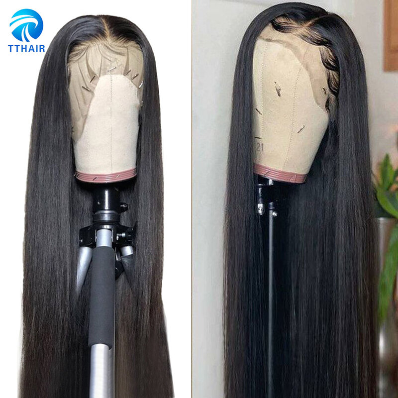 Perruque Lace Frontal Wig naturelle péruvienne Remy, cheveux lisses, 4x4, 13x4, 150% de densité