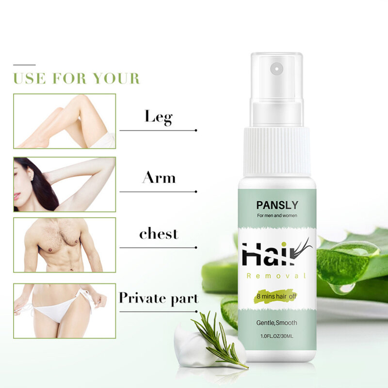 Spray de remoção de pelos, brilho hidratante suave, solução depilatória