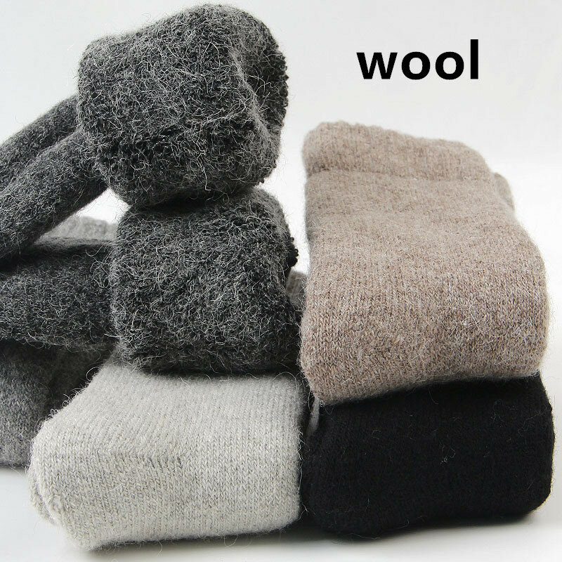 Chaussettes en laine pour hommes, 3 paires, en cachemire, en éponge, très épaisses, solides, résistantes au froid, chaudes, en peluche