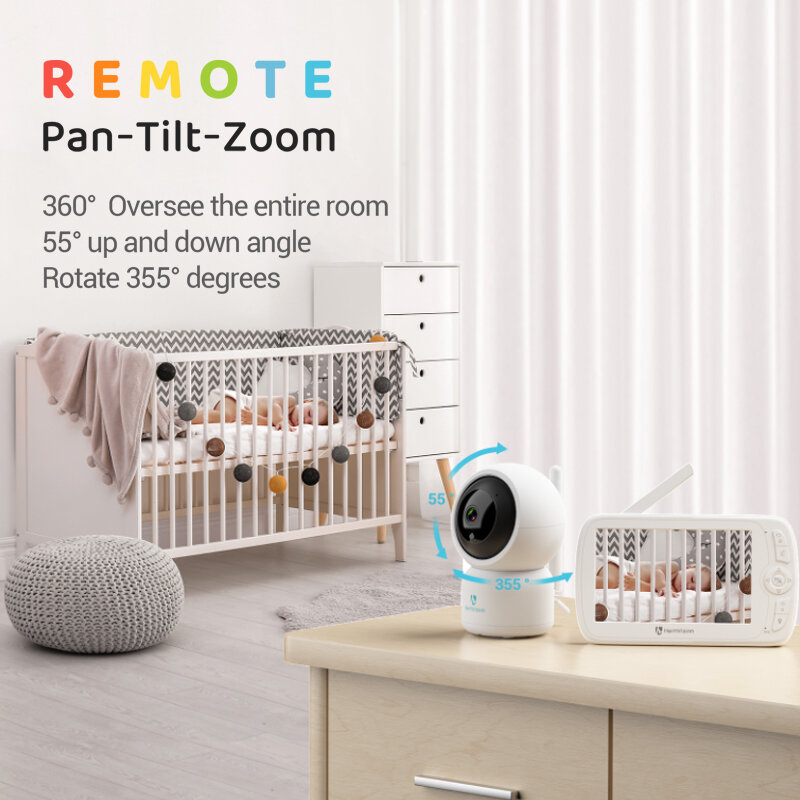 HeimVision Melegakan 3 Monitor Bayi 1080P dengan Kamera Layar 5.0 Inci Penglihatan Malam PTZ Zoom 2 Arah Audio VOX Catatan Kartu SD Pengantar Tidur