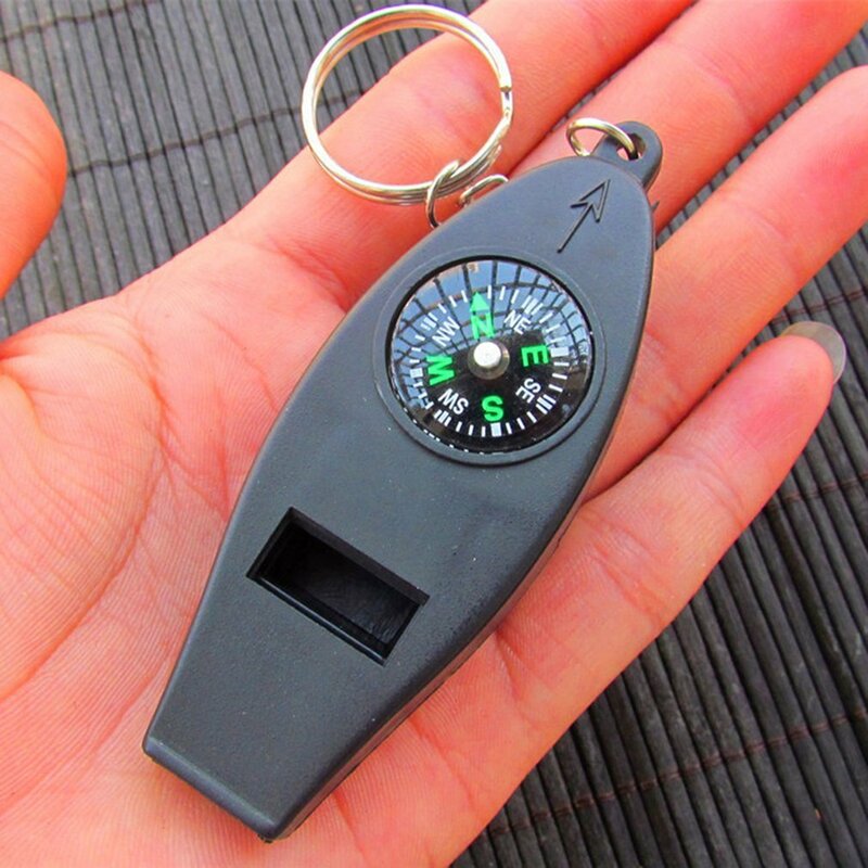 4-in-1 Whistle With Compass Magnifier Thermometer Multifunction Outdoor Camping Hiking Whistle Survival Tool