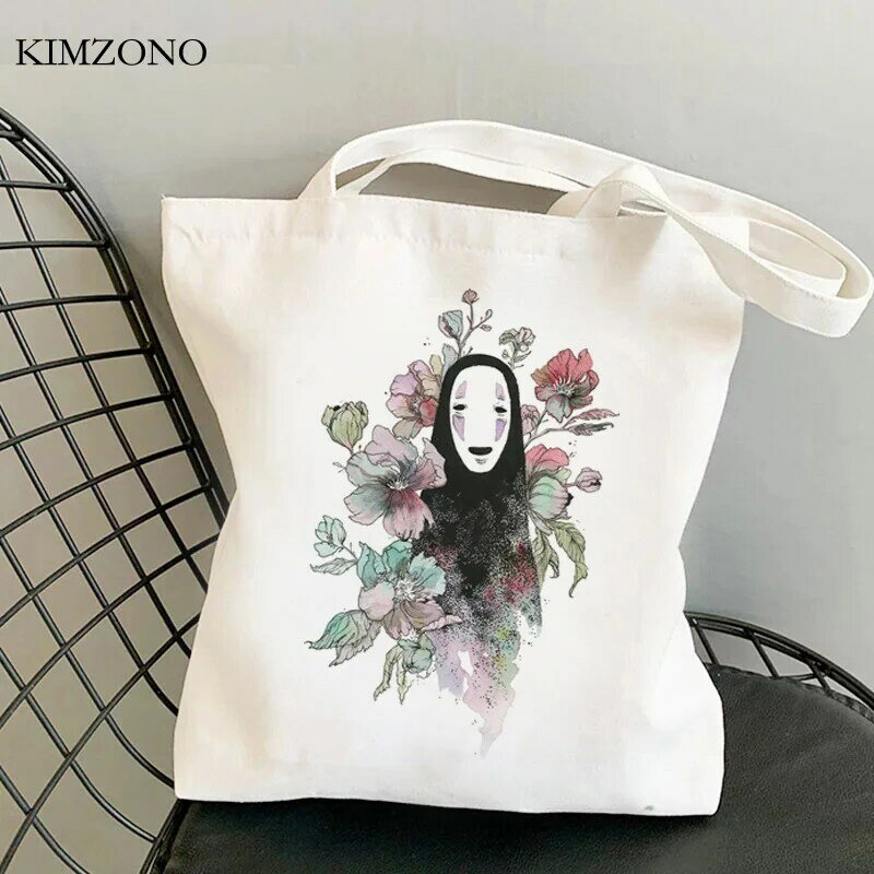 Spirited Away-bolsa de compras sin rostro de algodón, bolso de mano ecológico, para la compra, cuerda, sacola, sacolas