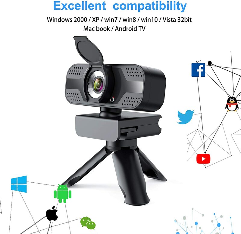 Webcam Kèm Micro Cho Máy Tính Để Bàn, 1080P HD USB Máy Tính Máy Ảnh Với Sự Riêng Tư Cover & Webcam Chân Máy, phát Trực Tuyến Webcam Với