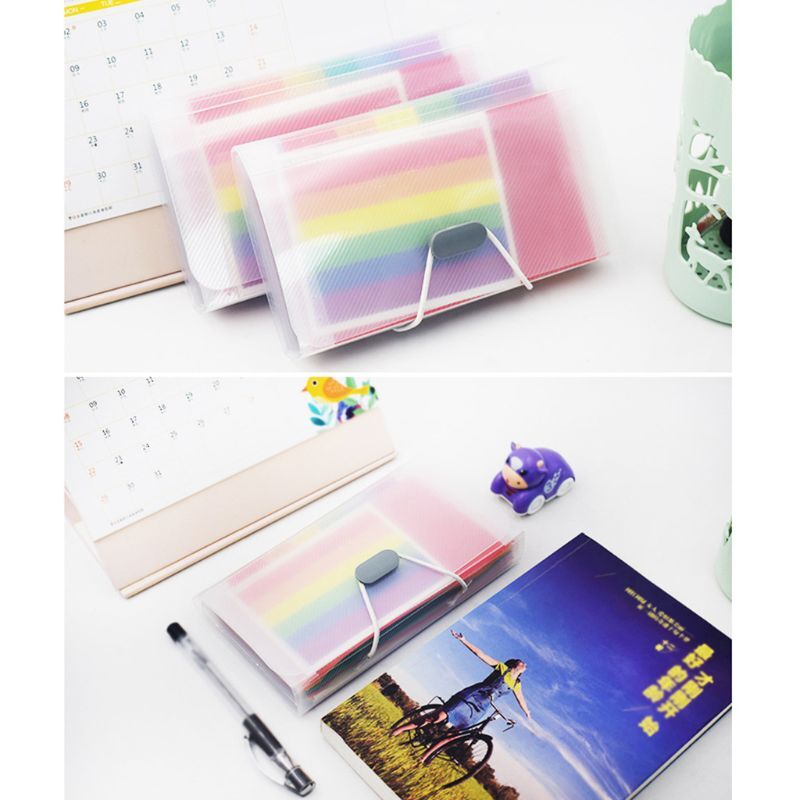 2021 New Rainbow Color A6 Document Bag Cute Mini Bill Receipt File 13 Grids Pouch Folder Organizer Holder Office Supply