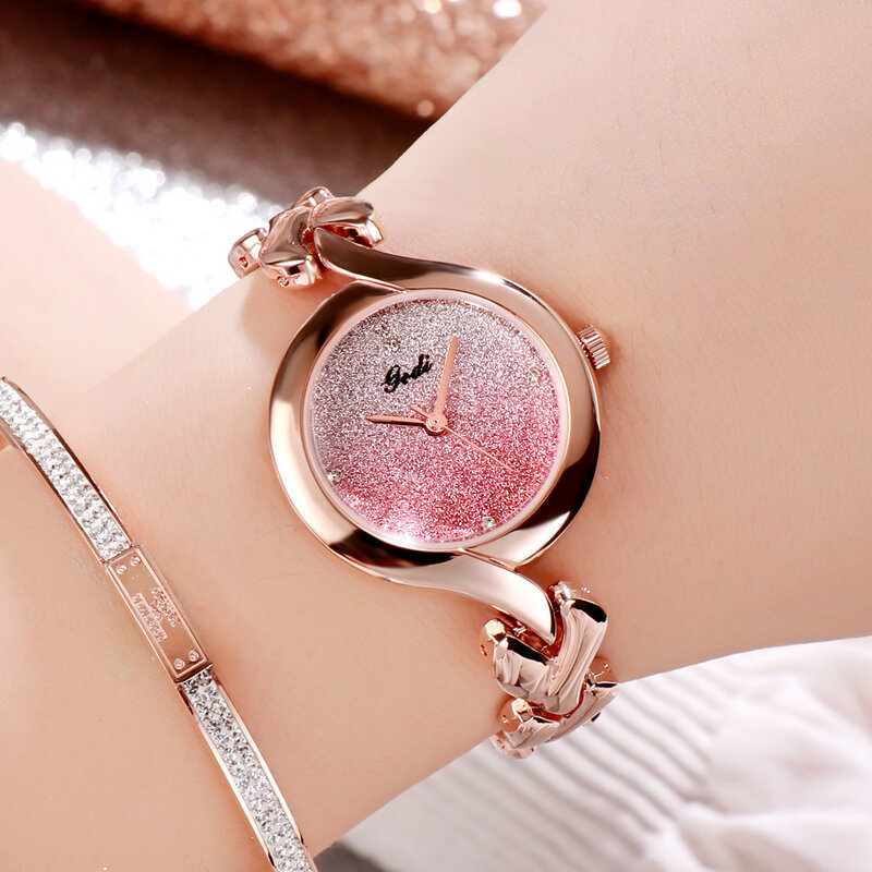 Frauen Uhren 2021 Luxus Damen Armband Uhr Gradienten Rose Gold Kleine Zifferblatt Kleid Wasserdicht Quarz Armbanduhr Geschenk zu Frauen