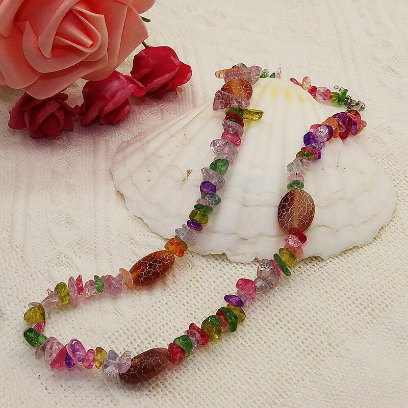 Kpop Colorful Natural Stone Quartz Necklace Irregular Chips Beads Amber Choker Party Christmas Gift Accessories for Women Girl