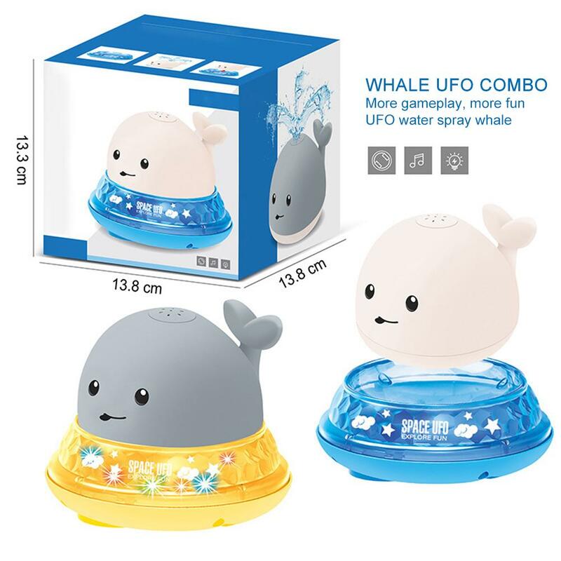 Brinquedos de banho para crianças, bola em forma de baleia com spray de água, indução elétrica durável, boneco de banho com luz de led