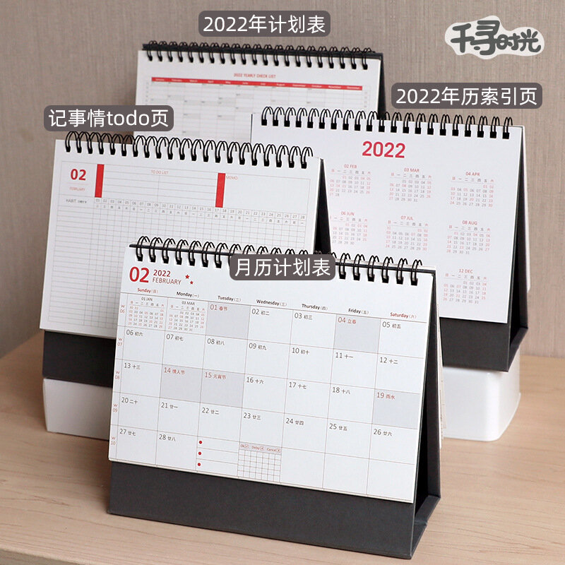 Calendario Kawaii de Color sólido con pegatinas, horario de bobina, mesa de escritorio creativa, recordatorio de fecha, planificador sl3173, novedad de 2022
