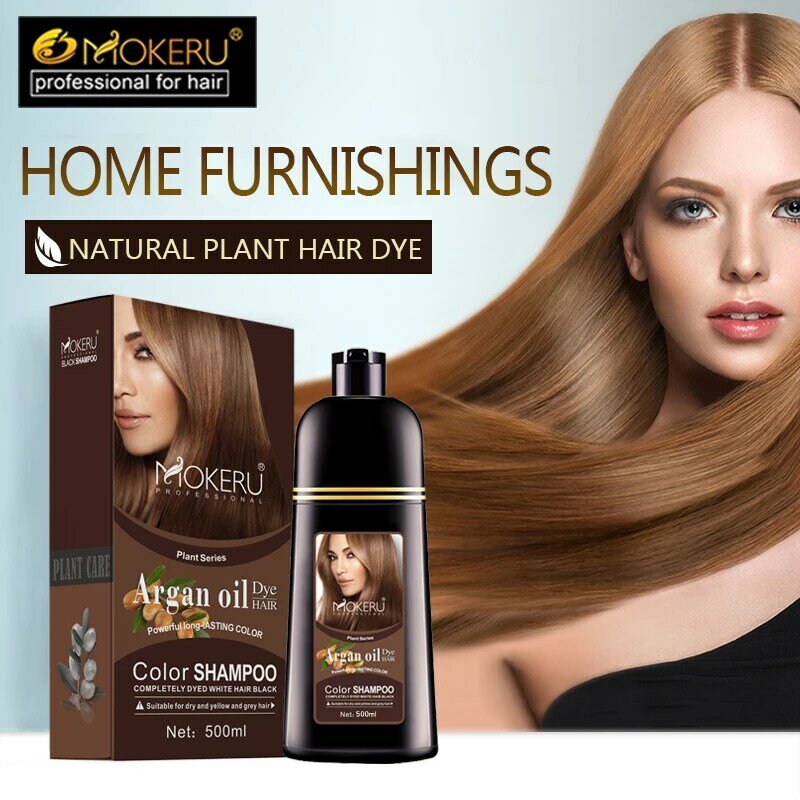 Mokeru Natural Argan Oil Essence Brown Hair Color Permanent Hair Coloring Shampoo Long Lasting Fast Hair Dye Shampoo For Women