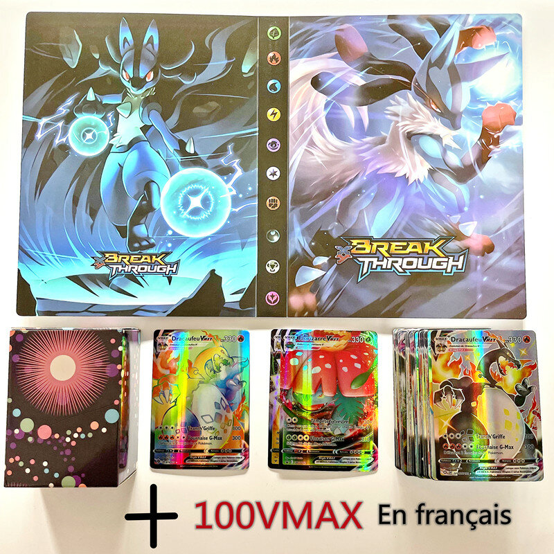 Novo 100pc francês e espanhol versão pokemon brilhante jogo de cartas batalha carte cartas de negociação jogo crianças cartões álbum livro brinquedos