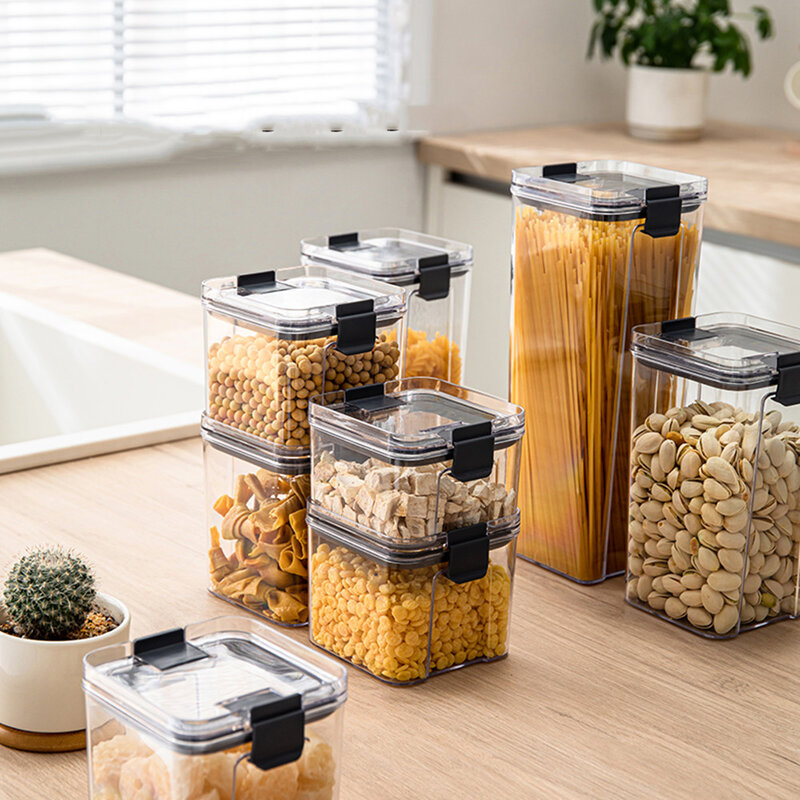 3/4/5 uds conjunto apilable cocina sellado tarro de plástico caja de almacenamiento de alimentos cereales tanque de almacenamiento de frutas secas jarra de almacenamiento para té