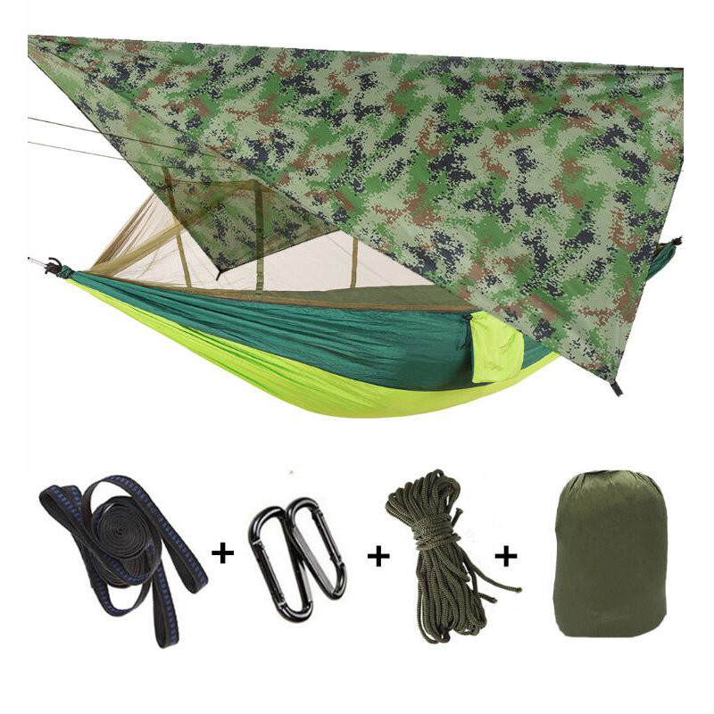 Camping Hammock dengan Kelambu dengan Terpal Tempat Tidur Gantung dengan Berjemur Shelter Tenda Tahan Air Pantai Tenda Warna