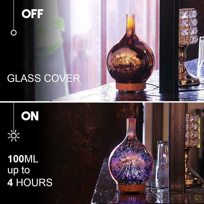 Umidificador elétrico óleo stardust difusor de vidro colorido vaso umidificador casa 3d mini máquina aromaterapia luz da noite quente