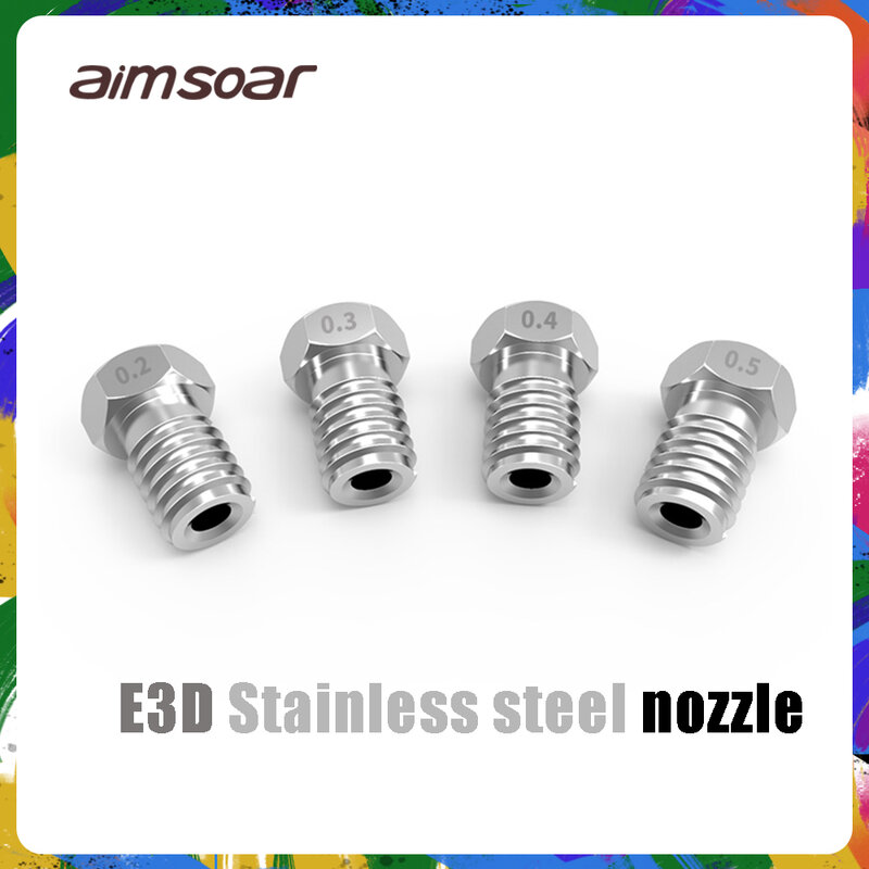 stainless steel e3d nozzle 3d printer parts 0.2mm 0.3mm 0.4mm 0.5mm V5 V6 M6 threaded 3d nozzle for 1.75mm filament
