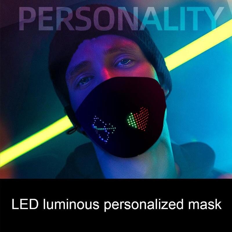 Masque facial anti-poussière en coton à LED pour hommes et femmes, avec chargeur USB Programmable par Bluetooth, affichage cadeau de fête musicale, 1 pièces