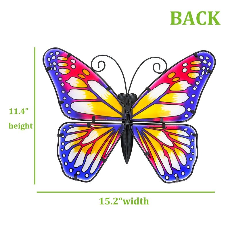 2個カラフルな蝶の壁の装飾と庭屋外装飾彫像ミニチュア彫刻動物