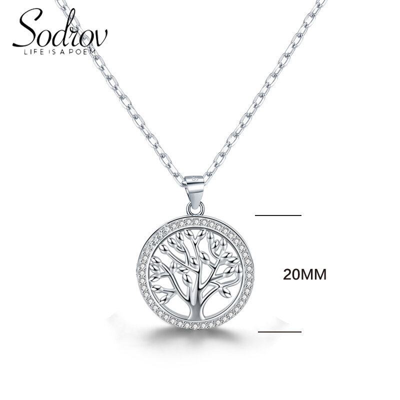 Sodrov 925 Sterling Silver 20MM Tree of Life Silver Necklace For Women Nature Lucky Silver 925 Jewelry Gift Necklace