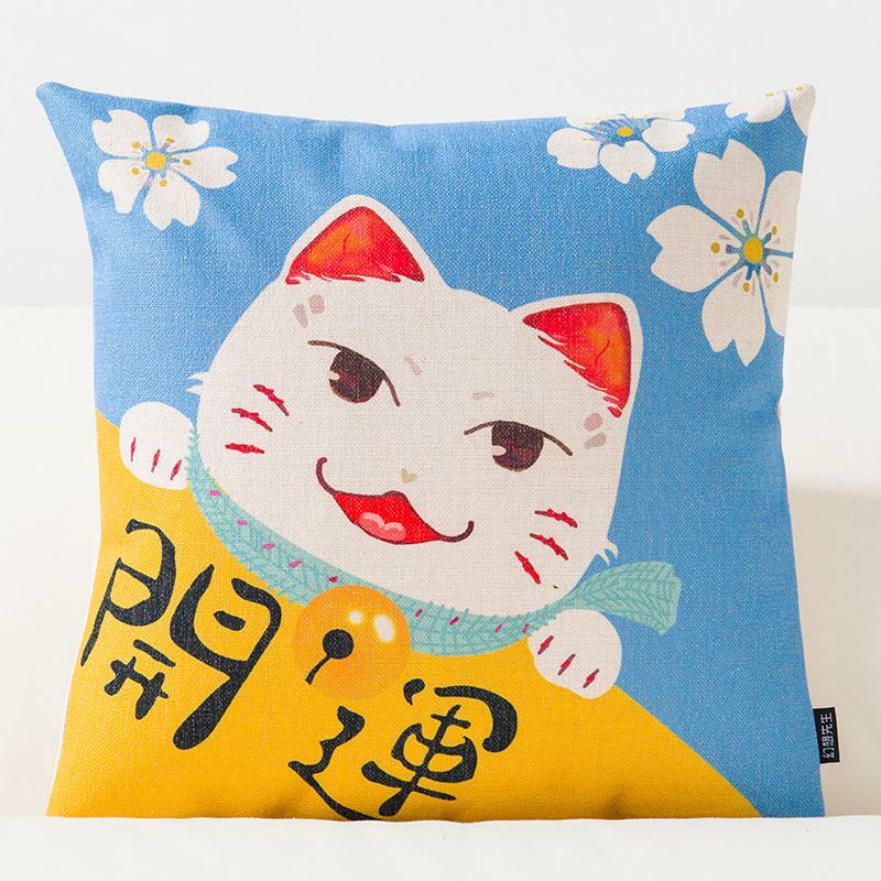 Funda de almohada con estampado Digital de gato de la suerte japonés, cojines de dibujos animados clásicos, almohada decorativa para decoración del hogar, sofá, 18x