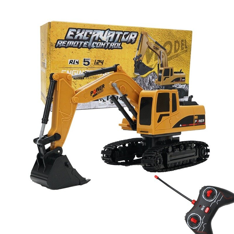 Brinquedo de escavadeira com controle remoto 1028, 1:24, escavadeira com controle remoto de quatro rodas, operação de 5 canais com brinquedo educacional leve