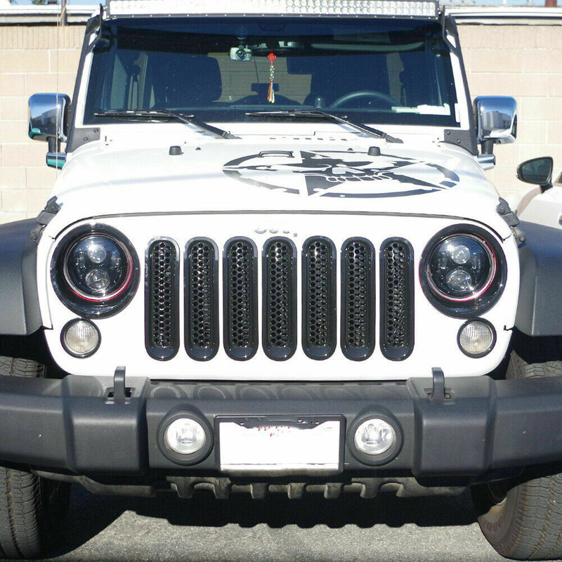 7 шт. Замена для 2007-2018 Jeep Wrangler JK JKU Черная передняя вставка сетчатая решетка крышка отделки автомобильные аксессуары