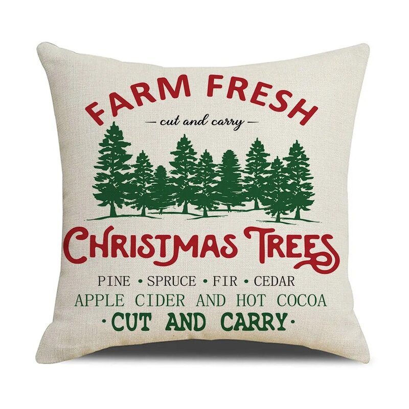 Natal fazenda decoração capa de almofada 18x18 polegadas vela pinheiro rena trenó impresso travesseiro capa natal pilloecasse