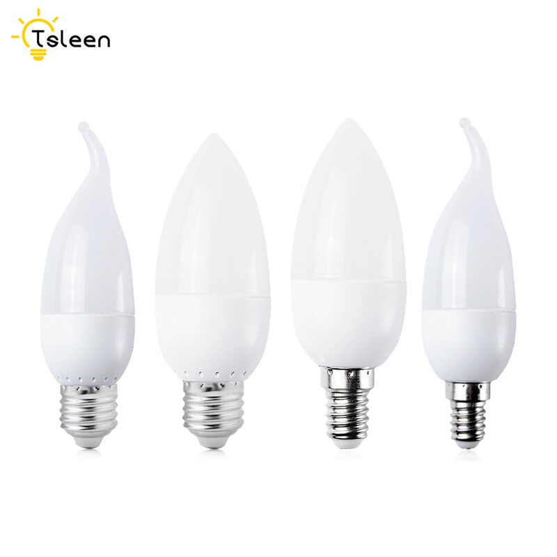 E14 E27 hogar Deco 3W Base vela blanca para ahorro de energía lámpara luces vela bombilla LED bombilla SMD lámpara de araña cálida