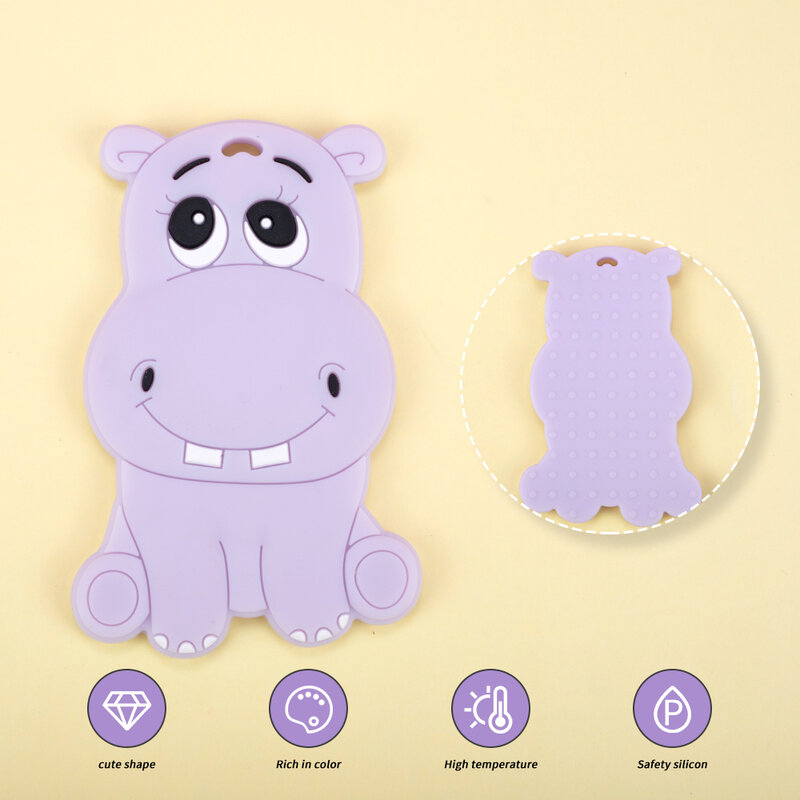 Sunrony-mordedor de silicona de dibujos animados de animales, hipopótamo, juguetes molares para el cuidado de los dientes del bebé, cadena de chupete colgante, sin BPA, 1 ud.
