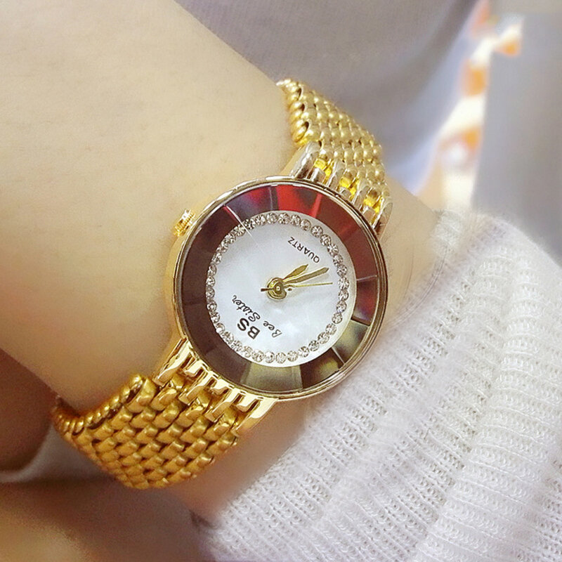 Bs Top Merk Vrouwen Horloges Mode Luxe Kristal Klok Rhinestone Dial Quartz Analoog Horloge Dames Jurk Horloge Reloj Mujer