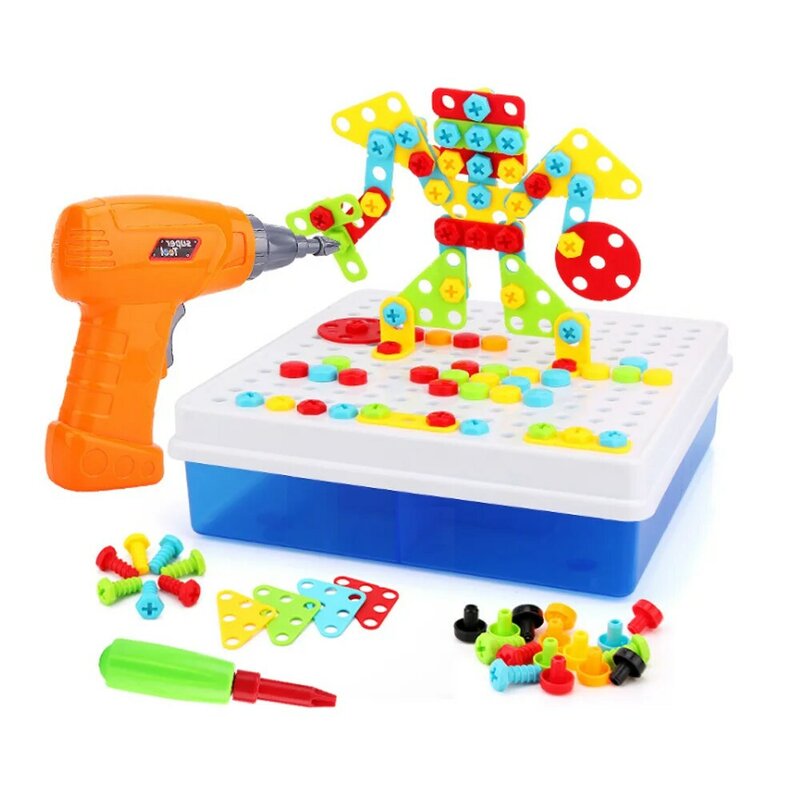 Brinquedos de furadeira para crianças, quebra-cabeça de brinquedo educacional infantil montado e divertido para crianças
