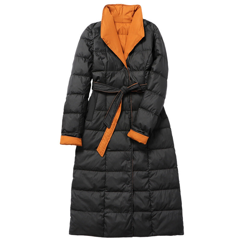 Новинка 2021, Женская куртка, парки с поясом, пальто подходящего цвета, пуховое Женское пальто выше колена, зимняя одежда, пальто