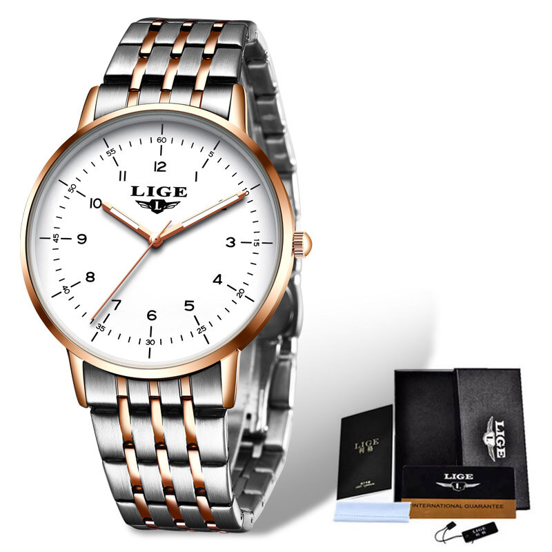 Часы LIGE женские водонепроницаемые, брендовые креативные стальные, с браслетом, 2020