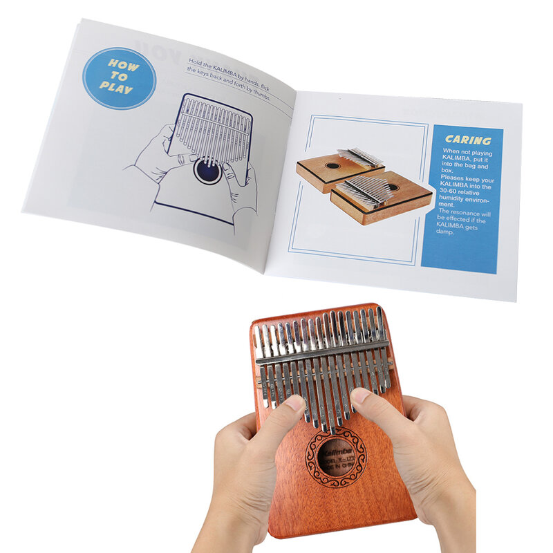 칼림바 악기 가이드, 두꺼운 버전 엄지 피아노 텍스트 번호가 매겨진 음악 표기법 텍스트 음악 책 악기 가이드