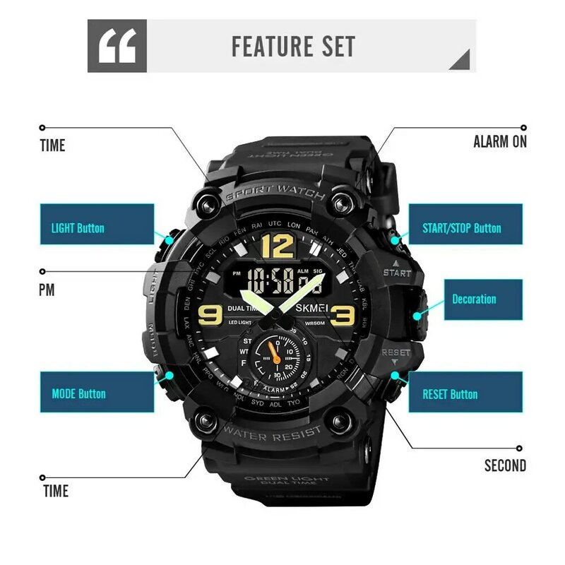 Skmei relógio digital de marca para homens, relógio militar original de novo estilo na moda, relógio esportivo, relógio de pulso redondo à prova d'água