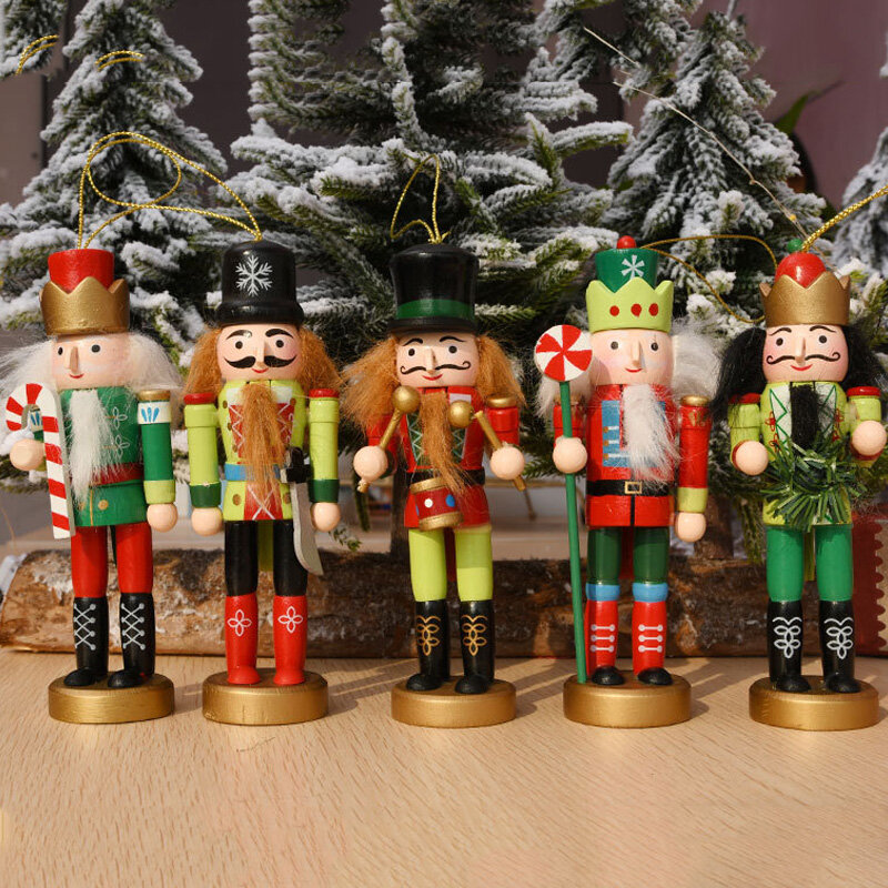1Set Notenkraker Marionet Pop Vrolijk Kerstfeest Decor Houten Notenkraker Soldaat Ornamenten Xmas Tree Hangers Kleine Prachtige Gift
