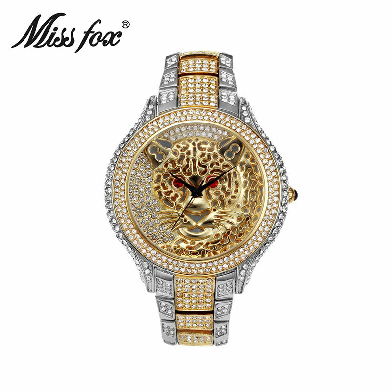 Missfox relógio de pulso de prata e ouro feminino, relógio de pulso casual para mulheres, maciço e casual