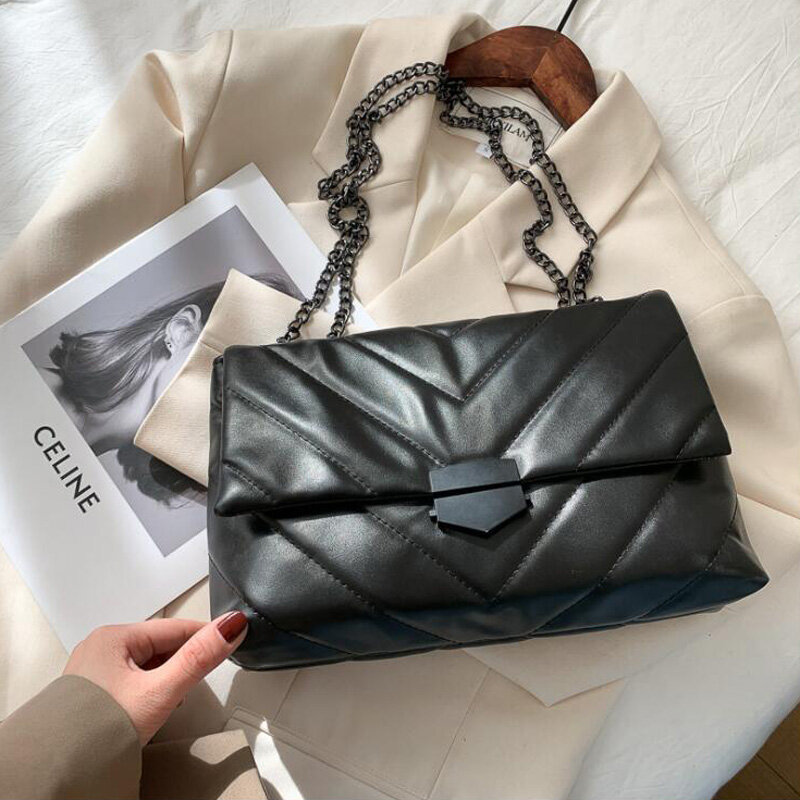 Neue Casual Kette Umhängetaschen für Frauen Mode Einfache Schulter Tasche Damen Designer Handtaschen PU Leder Messenger Bags