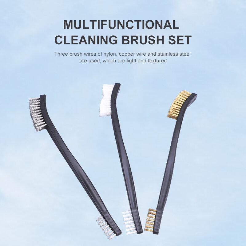 Pick and Brush Set spazzole a 3 fili a doppia testa e 4 plettri in Nylon accessori multiuso per la pulizia dei dettagli dell'auto