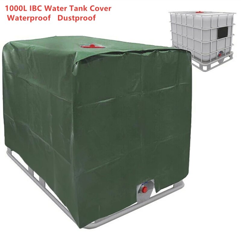 Contenedor IBC verde de 1000 litros, cubierta impermeable de papel de aluminio a prueba de polvo, tanque de agua de lluvia, tela Oxford, cubierta de protección UV 210D