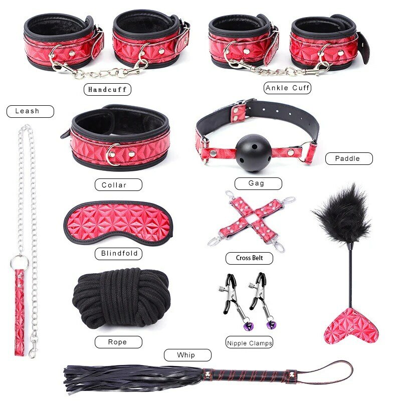 Bdsm Kits Sexy Leather sex Bondage Set Handcuffs Sex Games Whip Gag Nipple Clamps Sex Toys For Couples Exotic Accessories