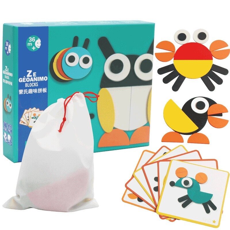 Quebra-cabeças infantil de madeira, animal 3d, colorido, tangram, montessori, brinquedos educacionais, presentes, brinquedos interativos