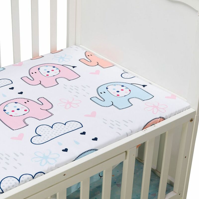Berço do bebê recém-nascido, capa de colchão, macio, respirável, impressão dos desenhos animados, cama para berço, tamanho 130x70cm