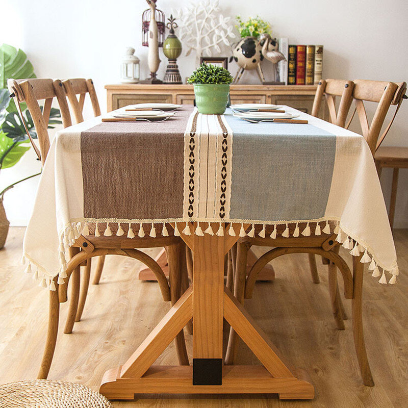 Tn xadrez decorativa toalha de mesa de linho com borla à prova doilágua oilproof grosso retangular casamento jantar mesa cobrir chá pano
