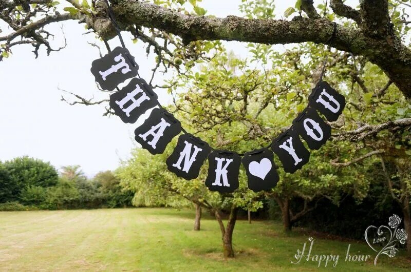 Rectangle Chic Thank You Wedding Bunting Banner Photo Booth Garland Props Anniversary Bridal Party Decoration