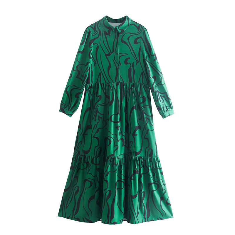 Nlzgmsj Za Kleid Frauen 2021 Vintage Floral Druck Falten Hemd Kleid Weibliche Einreiher Vestido Chic EINE Linie Midi Kleid 202110