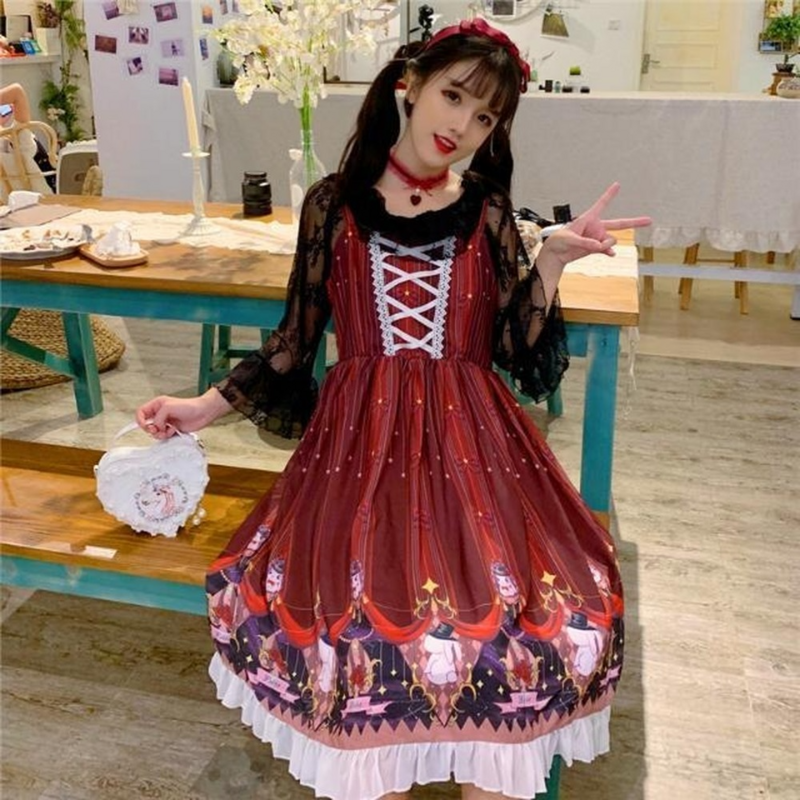 Lolita Rock Frühling und Sommer Abteilung Kleid Täglichen Studenten Rose Jsk Sterne Traum Kaninchen Lolita Kleid