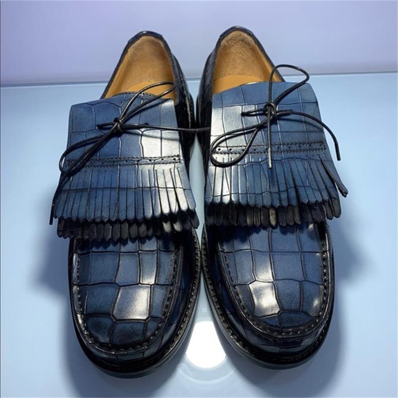 Masculino artesanal cor sólida moda tendência casual all-match negócios clássico borla dedo do pé redondo sapatos casuais de salto baixo xm262