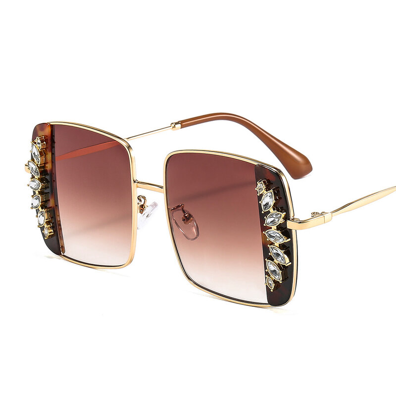 Óculos de sol quadrados femininos, óculos quadrados extragrandes de luxo com cristais e strass, uv400
