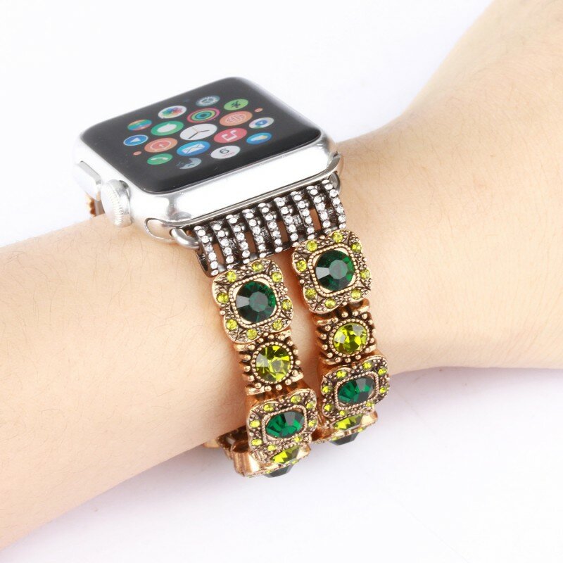 Handgemachte Kristall Steine Elastische Band Uhr Strap für apple watch serie 1 /2/3/4 38mm 42mm 40mm 44mm apple-Armband Armband
