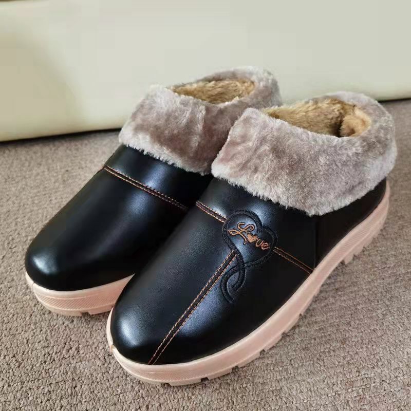 Zapatillas de algodón de invierno para mujer, zapatos de suela gruesa de terciopelo para interiores, Zapatillas de algodón antideslizantes para hombre
