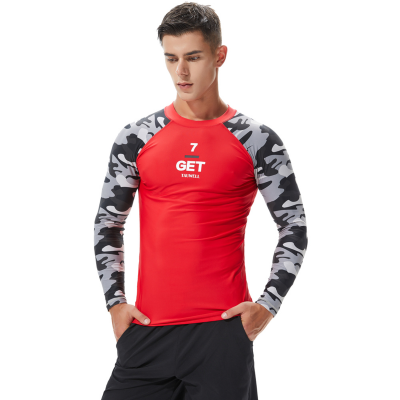 Мужская компрессионная футболка UPF 50 + для плавания, костюм для серфинга и дайвинга, Облегающая рубашка с длинным рукавом для фитнеса и трени...